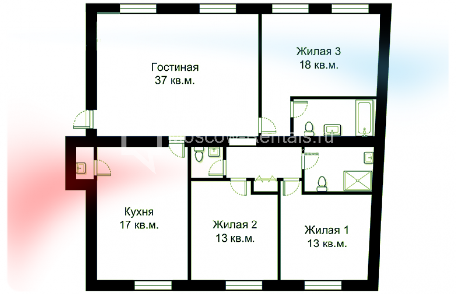 Photo #25 4-room (3 BR) apartment for <a href="http://moscow-rentals.ru/en/articles/long-term-rent" target="_blank">a long-term</a> rent
 in Russia, Moscow, Malaya Bronnaya str, 31/13