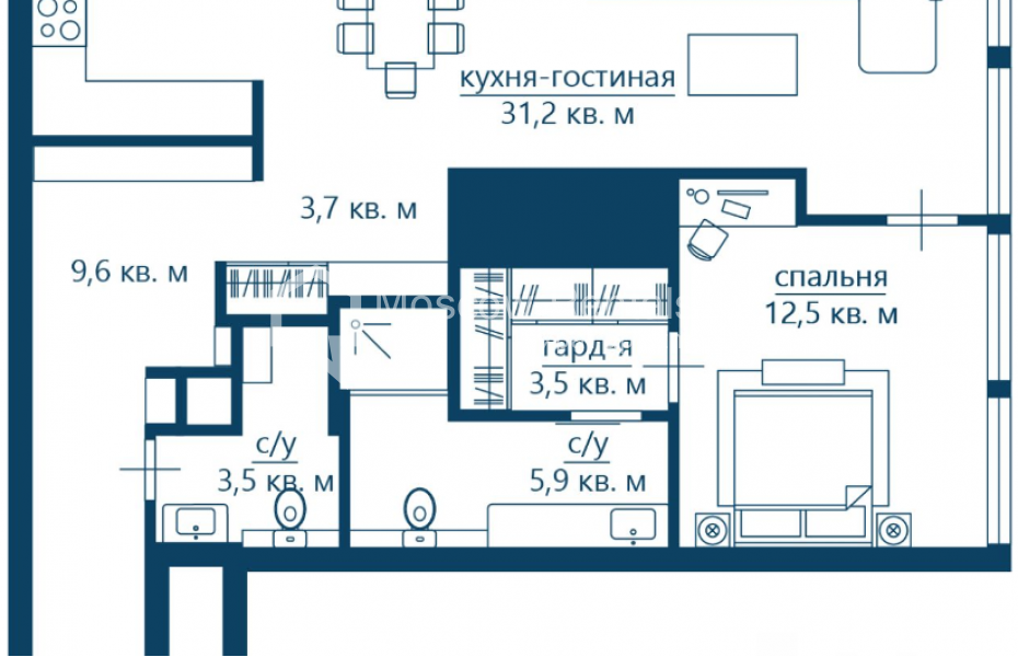 Photo #13 3-room (2 BR) apartment for <a href="http://moscow-rentals.ru/en/articles/long-term-rent" target="_blank">a long-term</a> rent
 in Russia, Moscow, 1st Krasnogvardeiskyi proezd, 22с1